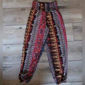 Boho Printed Harem Pants in Red and Black